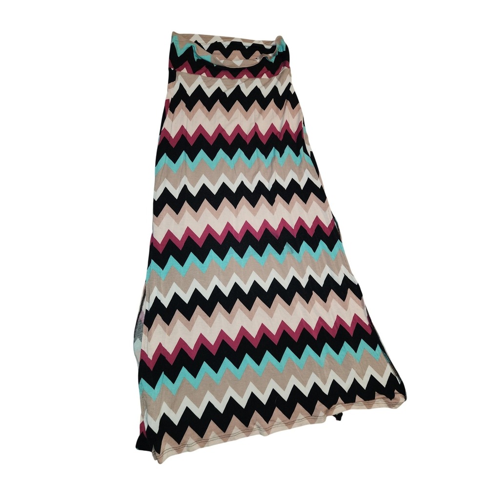 Charlotte Russe Chevron Maxi Skirt Black Teal‎ Magenta Tan M 2811687-E3 Y2K 90s